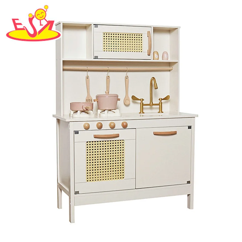 2023 New Upgrade stove wooden kids kitchen toy with realistic light and sound W10C601C