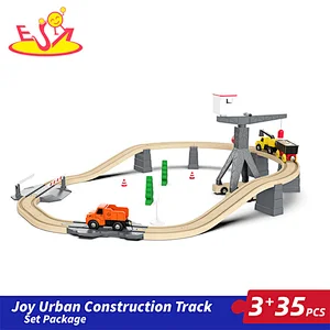 Kids Educational DIY Rail Car 35 Pcs Wooden Construction Track Set With Trucks W04C246