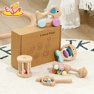 5 Pcs Montesori Educational Musical Toy Wooden Hand Rattles Set For Baby W07I198
