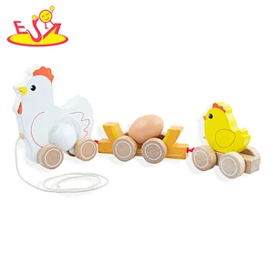 Hot Selling Kids Educational Pull Along Toy Wooden Chick Dragging Cart W05B211
