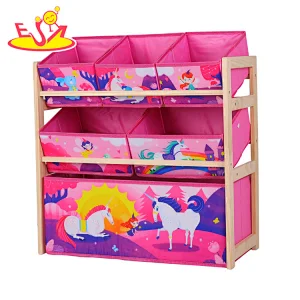 Fashion Toys Organizer Pink Unicorn 6 Pcs Foldable Fabric Storage Box With Shelf W08C352