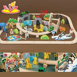 2023 New Educational Assembly Train Track Set Wooden Zoo Railway Toy For Kids W04C251