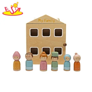 Factory Direct Figures Toy Painted 6 Pcs Family Wooden Peg Dolls For Kids W06D178