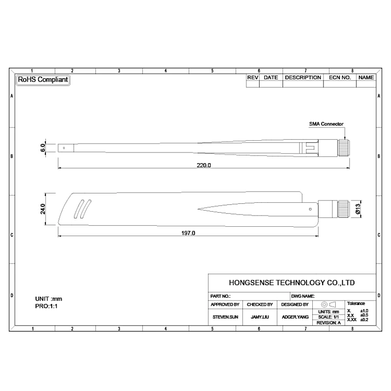 Screwing Mount 7dBi 4G 5G Rubber Terminal Antenna With SMA Connector