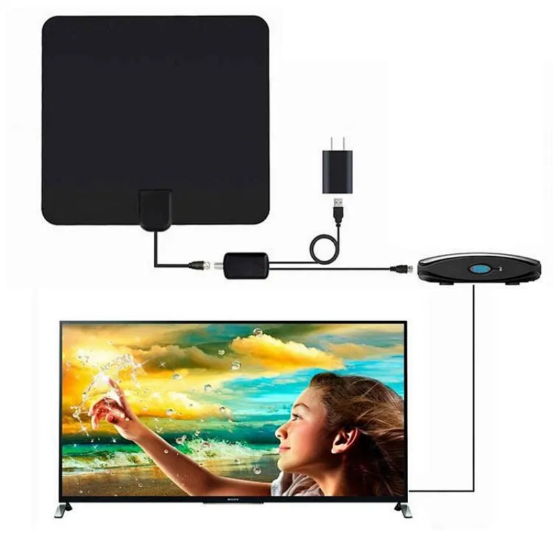 4K 25DB High Gain HD TV DTV Box Digital TV Antenna EU Plug Booster Active Indoor Aerial  Flat Design antenna