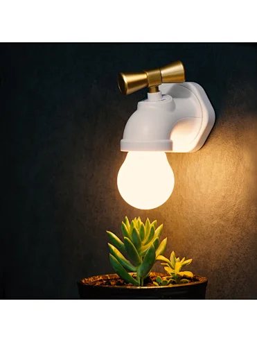 Gorgeous Tap Shaped Wall Hanging White and Black Voice Controlled LED Lamp with Charging Port for Reading Books