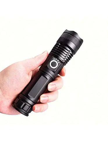 Super Bright Zoomable XHP50 Powerful LED Torch Flash Light, USB Rechargeable Waterproof Portable Security Tactical Flashlight