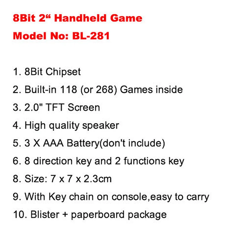 BL-281 8Bit 2.0“便携式游戏