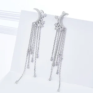 925 Sterling Silver Tassel Earring,Fashion earrings, zircon bling