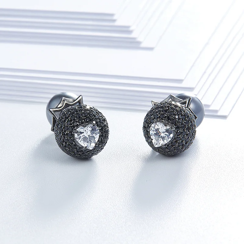 Black CZ Earring Stud,925 silver factory,fashion bling Earrings,