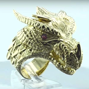 Dragon handmade 18KT gold ring,925 sterling silver ring, inlay zircon