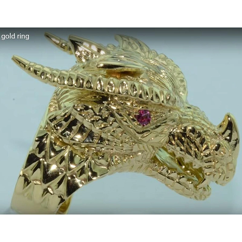 Dragon handmade 18KT gold ring,925 sterling silver ring, inlay zircon