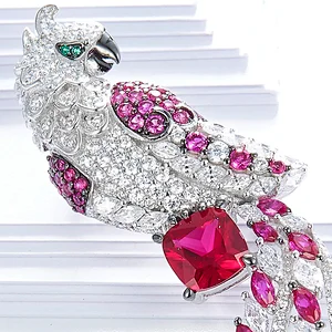 Beautiful parrot brooch, 925 silver jewelry,Wholesale jewelry processing customization