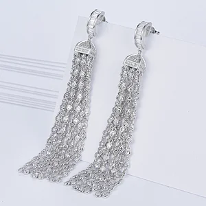 Long tassel earrings jewelry,925 sterling silver zircon silver,Wholesale jewelry processing factory