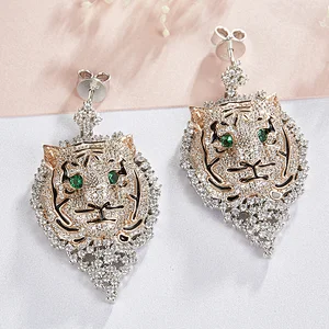 The tiger head animal earrings,925 sterling silver earrings,designer earrings jewelry