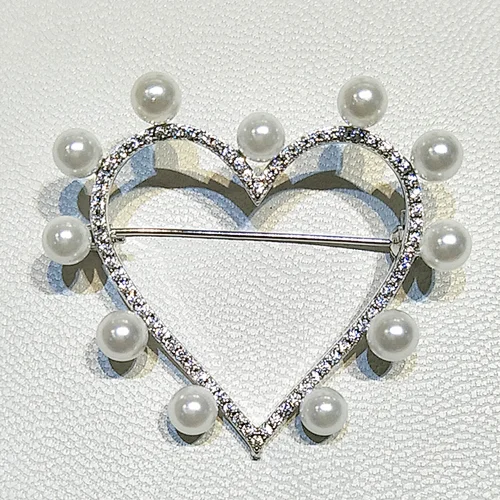Love the pearl heart-shaped 925 sterling silver brooch jewelry,Fashion jewelry manufacturing