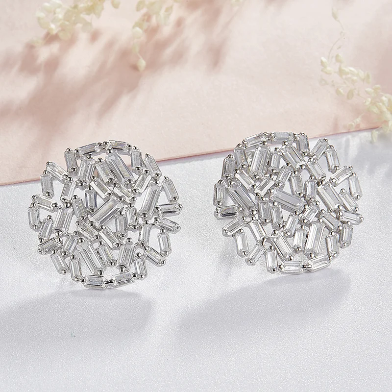 fashion 925 silver earrings,Circle T zircon,Electroplating profession platinum earrings