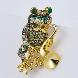 The frog Saxophone music instruments 925 silver brooch,animal silver jewellery,Dress collocation jewelry chest,missg jewelry
