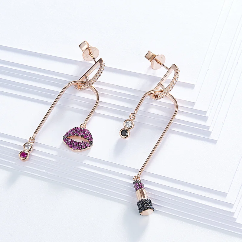 Lip microphone Earrings jewelry,925 silver color zircon earrings,rose gold earrings,earrings for girls