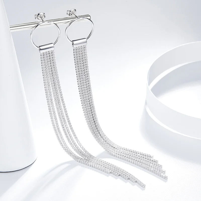 925 sterling silver earrings fashion,long earrings,Tassel earrings,platinum earrings
