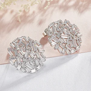 fashion 925 silver earrings,Circle T zircon,Electroplating profession platinum earrings