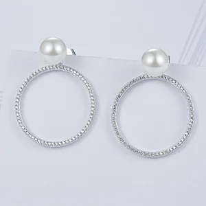 Circle the pearl earrings,925 sterling silver earrings,Zircon jewelry,