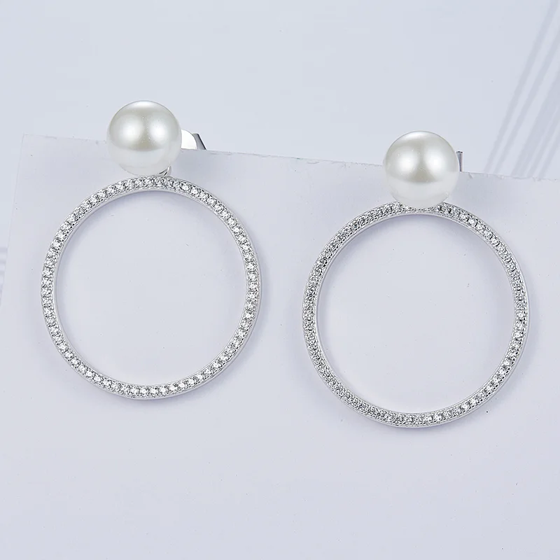 Circle the pearl earrings,925 sterling silver earrings,Zircon jewelry,