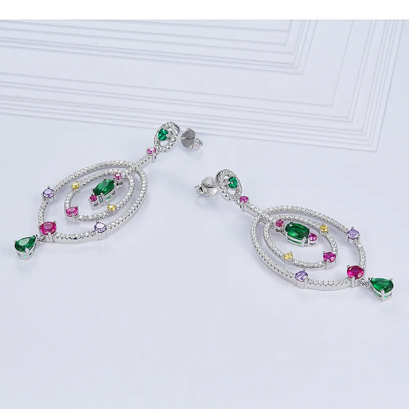Chromatic gem earrings,925 silver earrings,cooper cz imitation fine jewelry,silver jewellery,