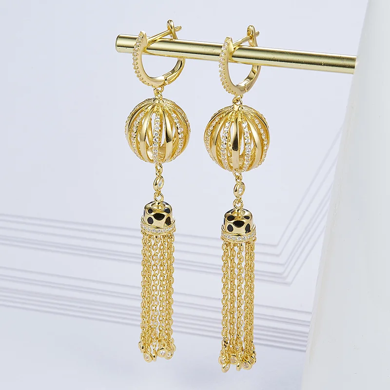 925 silver ball tassel zircon earrings,fashion costume jewelry,gold earrings,drop earrings,