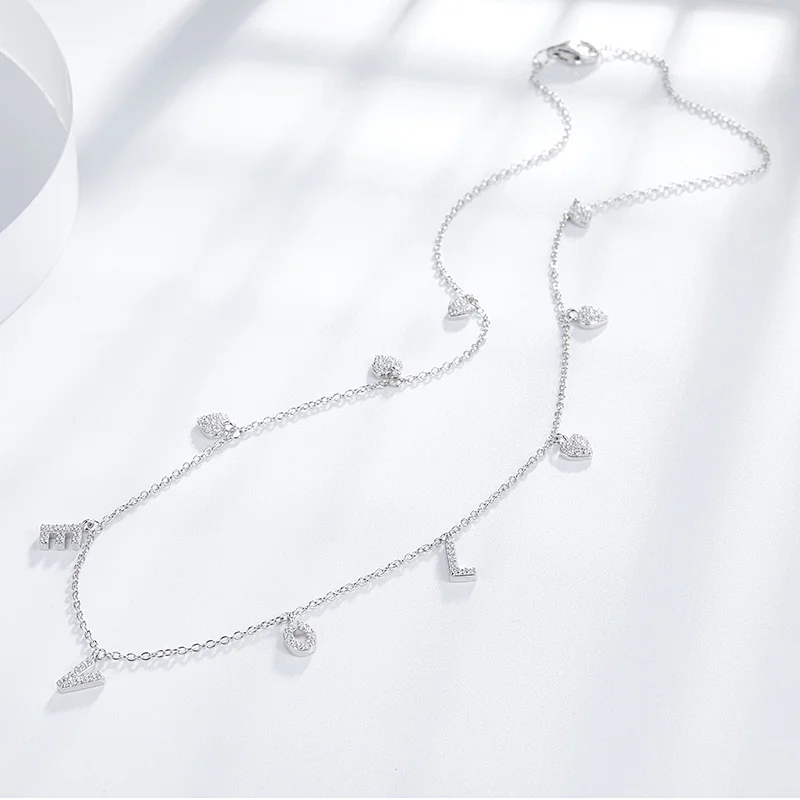 Zircon Necklace LOVE Necklace 925 sterling silver inlay zircon animals jewelry factory,missgjewelry.com