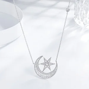 Moon + Star Embedded Zircon Pendant large jewelry factory,OEM/ODM Jewelry Trade processing customized,Wholesale jewelry manufacturer