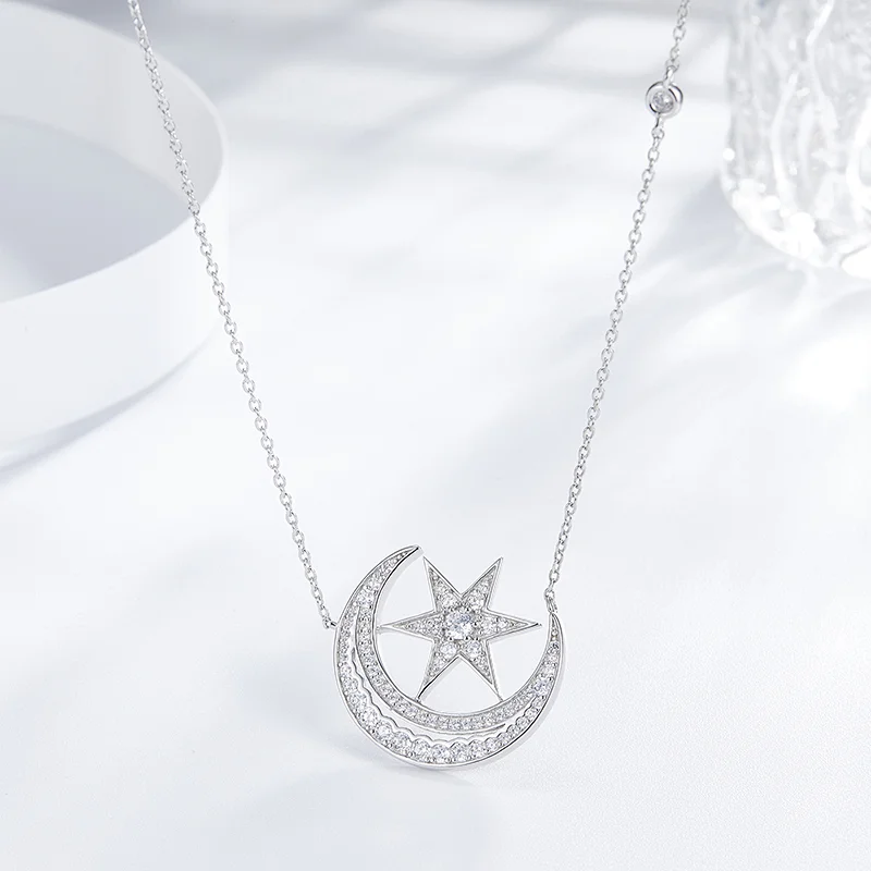 Moon + Star Embedded Zircon Pendant large jewelry factory,OEM/ODM Jewelry Trade processing customized,Wholesale jewelry manufacturer