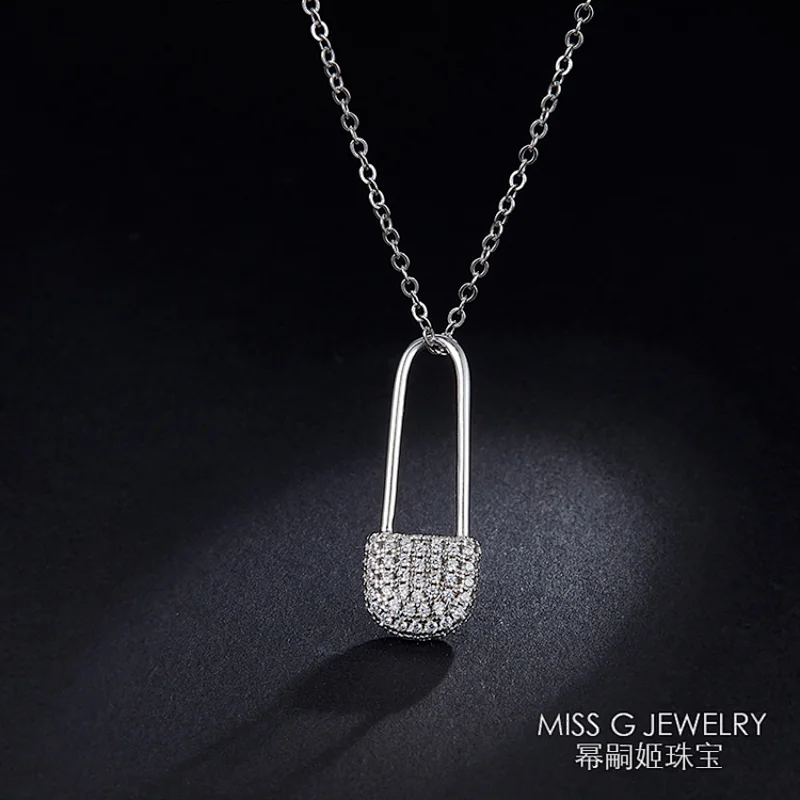 S925 Silver Lock Hanging Personalized Zircon Necklace Hanging Jewelry Factory Customized Direct Selling