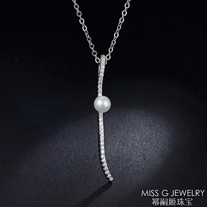 S925 Silver Pendant Atmospheric Simple Zircon-inlaid Pearl Jewelry Silver Jewelry Factory Supports Customized Samples