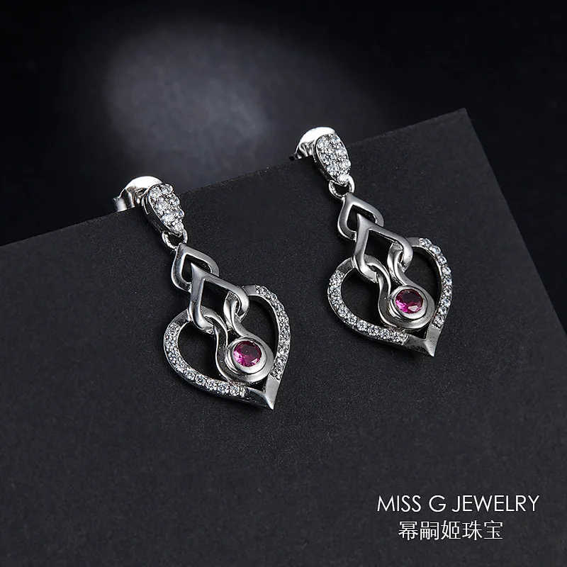 Love Heart Ruby 925 Silver Long Ear Nails large jewelry factory,OEM/ODM Jewelry Trade processing customized,Wholesale jewelry manufacturer