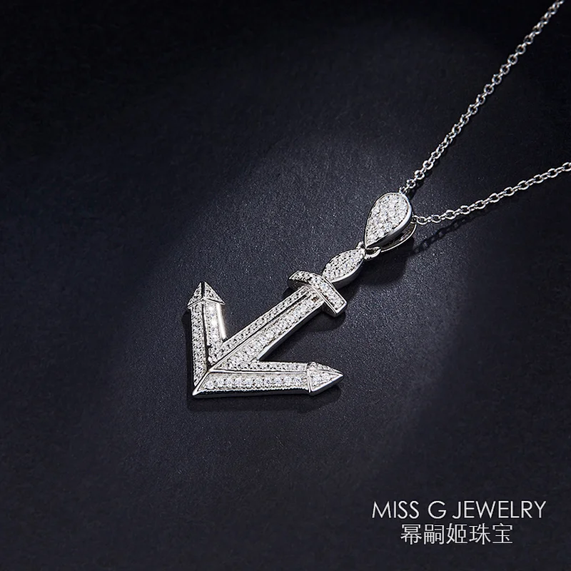 Customized direct selling wholesale agent for ship anchor inlaid Zircon Necklace Pendant S925 Silver pendant jewelry factory