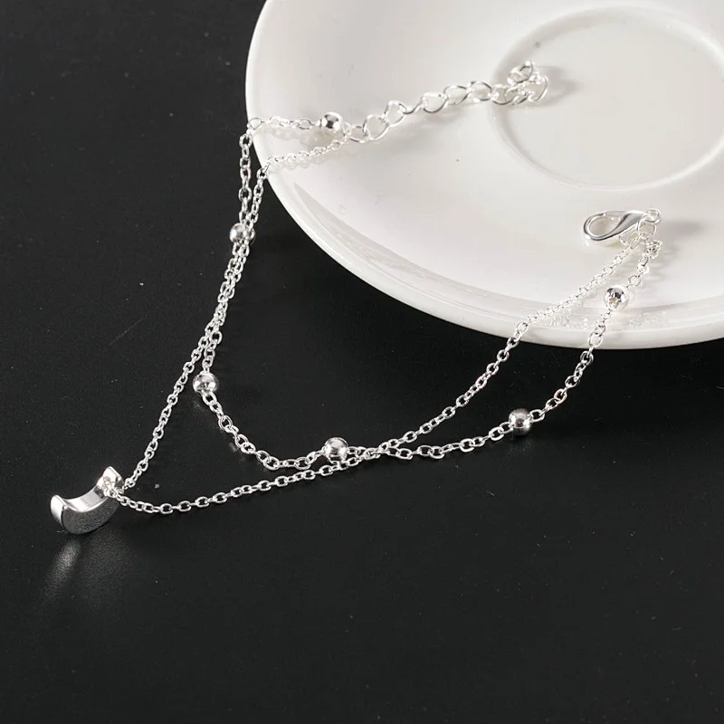925 Silver Crescent foot chain large jewelry factory,OEM/ODM Jewelry Trade processing customized,Wholesale jewelry manufacturer