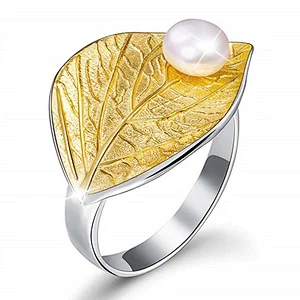 925 silver leaf Pearl Ring large jewelry factory,OEM/ODM Jewelry Trade processing customized,Wholesale jewelry manufacturer