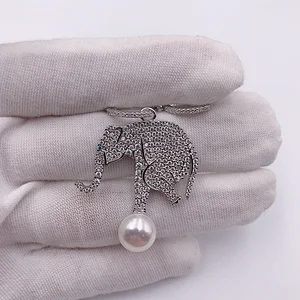 European and American diamond inlaid White Gold Elephant Pearl Earrings large jewelry factory,OEM/ODM Jewelry Trade processing customized,Wholesale jewelry manufacturer
