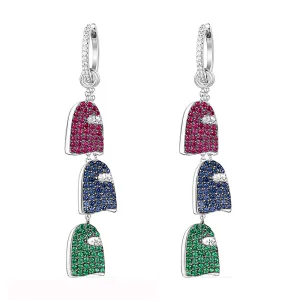 Asymmetric long fringe inlaid with color Zircon Earrings large jewelry factory,OEM/ODM Jewelry Trade processing customized,Wholesale jewelry manufacturer