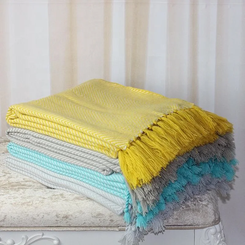 100% Acrylic Herringbone Jacquard Wool Handle Woven Blanket Throw