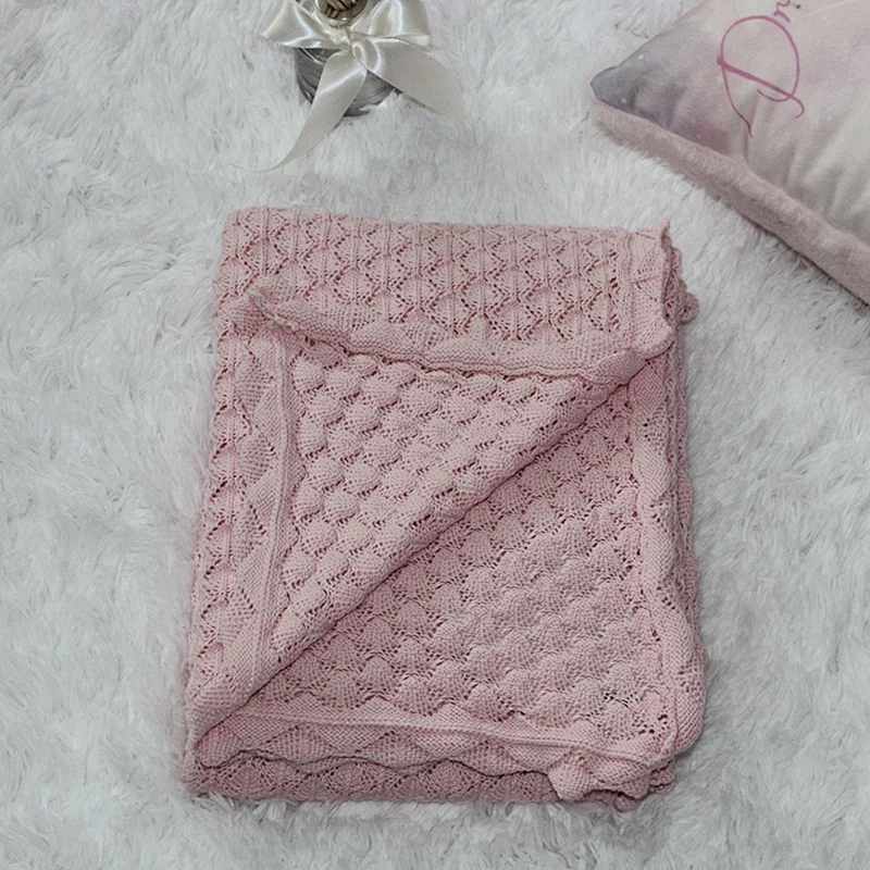 100%Cotton China Wholesale Super Soft Solid Crochet Baby Blanket