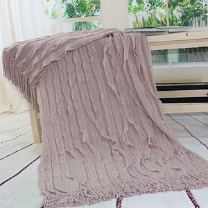 100%Acrylic China Wholesale BSCI Audi Decorative Sofa Super Soft Fringe Knitted Blanket