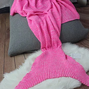 100%Acrylic Super Soft Sofa Decorative Knitted Kids  Mermaid Tail Blanket