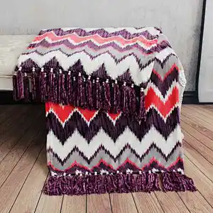 100% Polyester Foil Printed Shiny Strip Flannel  fleece throw