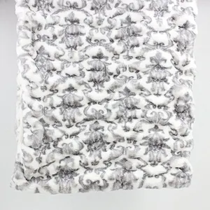 100% Polyester Damask printed spandex rabbit faux fur blanket