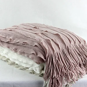 100%Acrylic China Wholesale BSCI Audi Decorative Sofa Super Soft Fringe Knitted Blanket