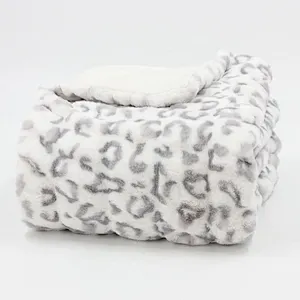 100% Polyester Leopard Printed Spandex Rabbit Faux Fur Blanket