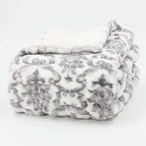 100% Polyester Damask printed spandex rabbit faux fur blanket