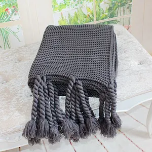 100% Acrylic Fancy Chunky Handmade Sofa Blanket Knitted Plaid
